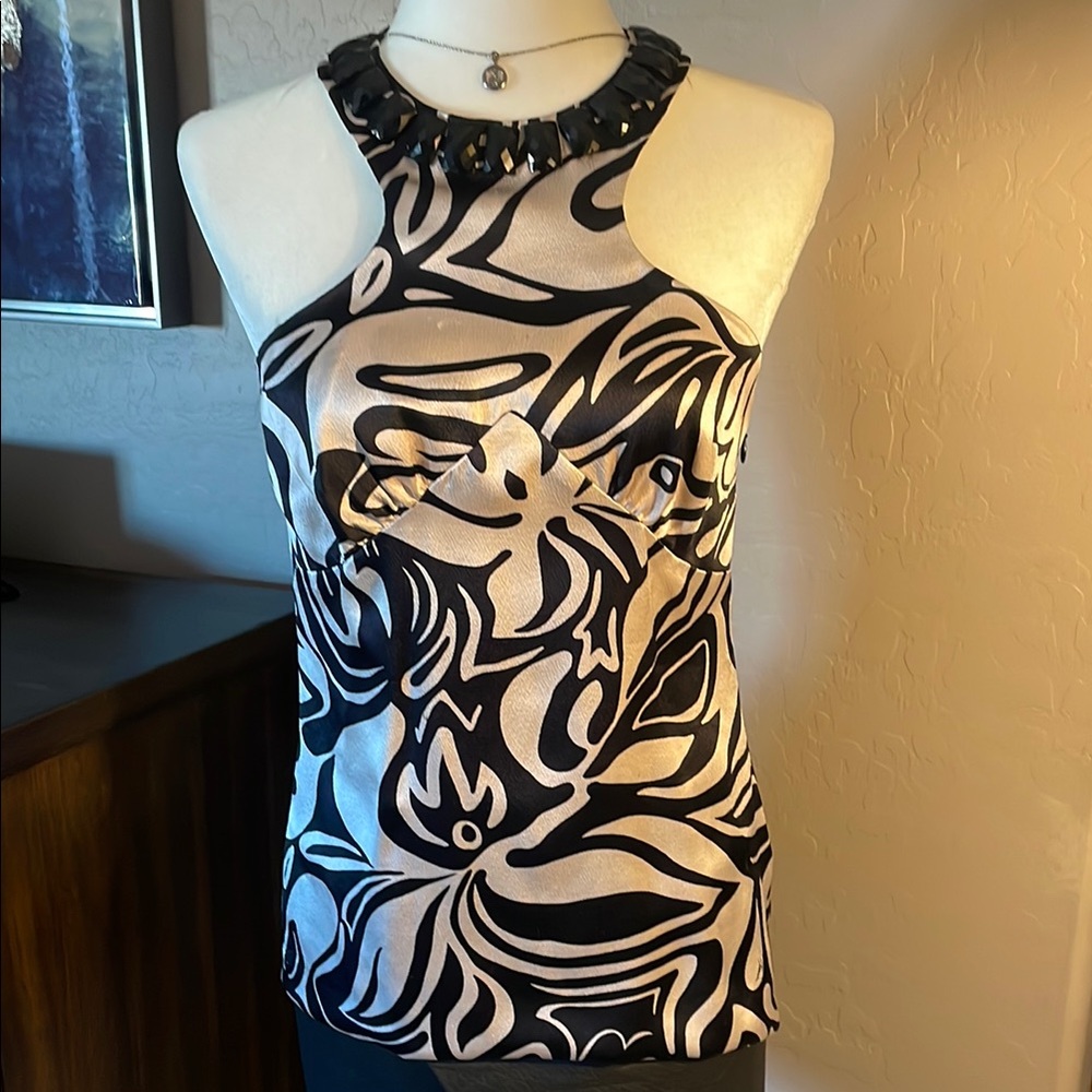 Trina Turk Black and White Patterned Halter Top